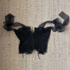 Black Lace Corset Top with Sheer Ribbon Ties